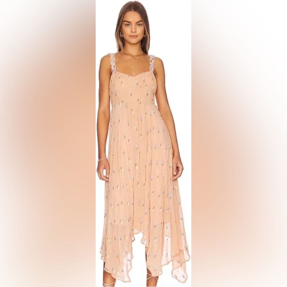 Majorelle Fairy Midi Dress in Nude Peach XS